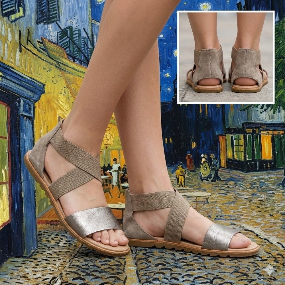Sorel Ella II Metallic Sage Green Stretch Strap Sandals NL4053-240 Womens 9.5